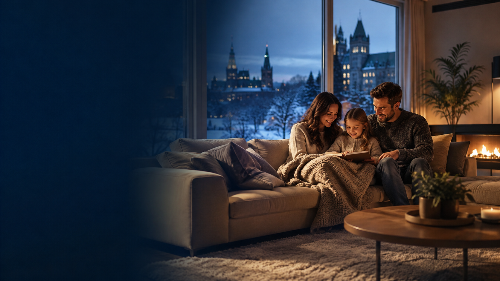 A family enjoying a warm Ottawa home during winter